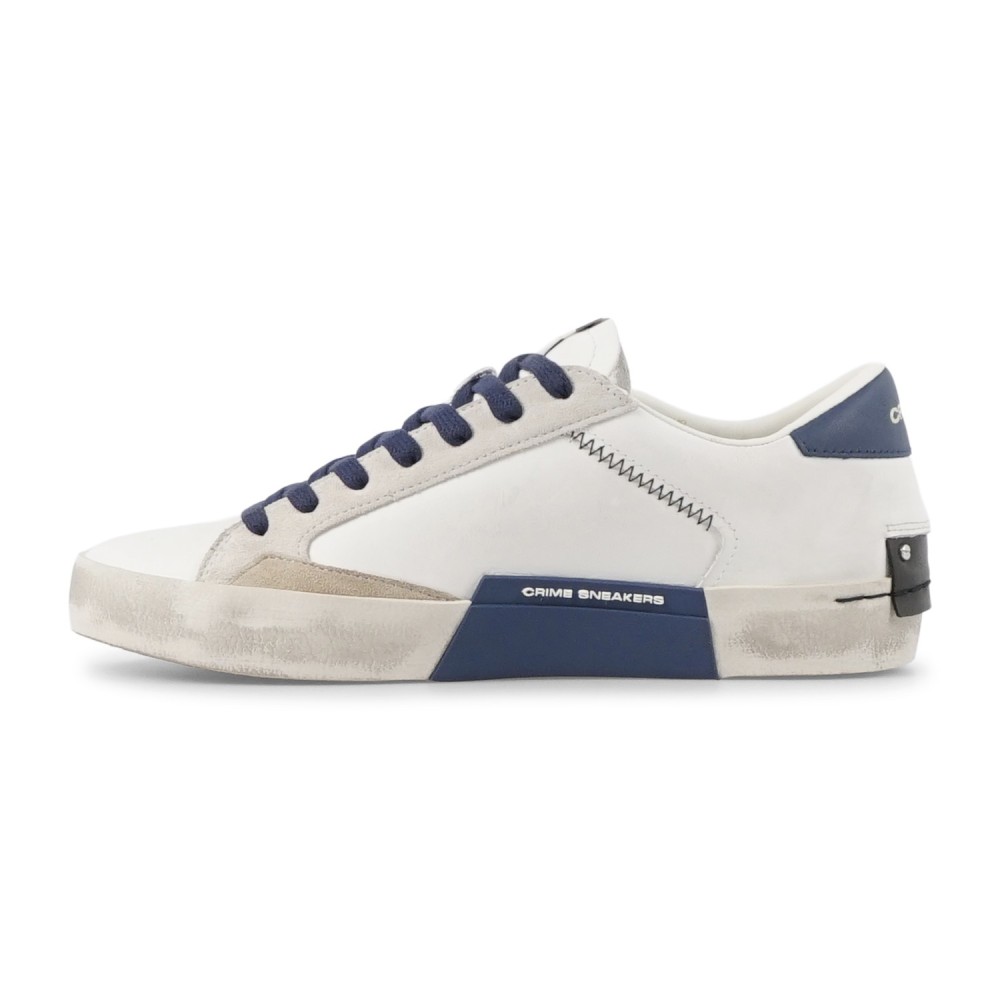 Crime London - Sneakers bianca in pelle Distressed con lacci e talloncino in