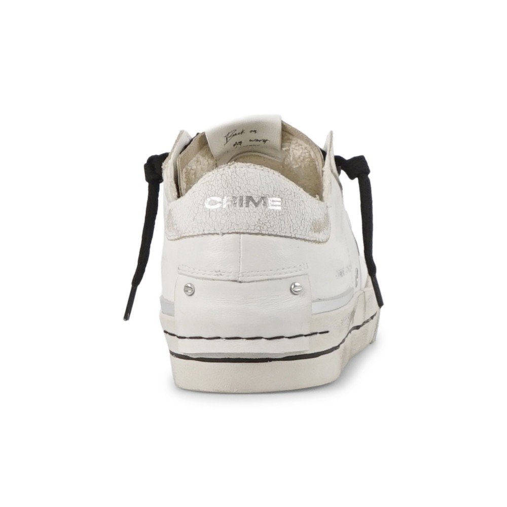 Crime London - Sneakers bianca in pelle e cracklé bianco a taglio vivo per uomo