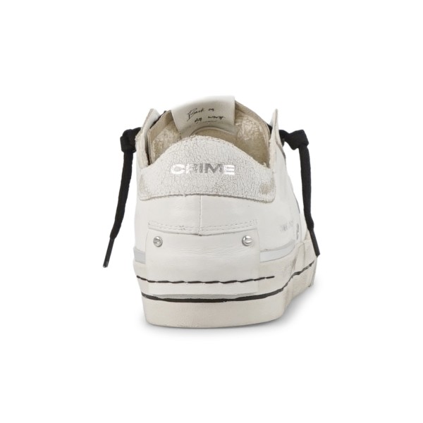 Crime London - Sneakers bianca in pelle e cracklé bianco a taglio vivo per uomo