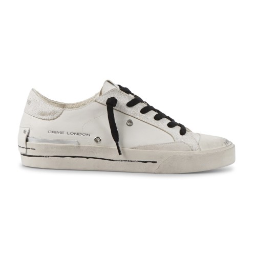 Crime London - Sneakers bianca in pelle e cracklé bianco a taglio vivo per uomo