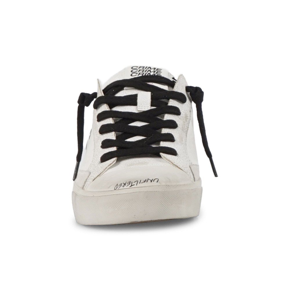 Crime London - Sneakers bianca in pelle e cracklé bianco a taglio vivo per uomo