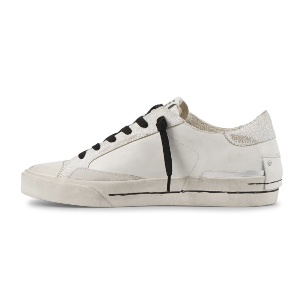 Crime London - Sneakers bianca in pelle e cracklé bianco a taglio vivo per uomo