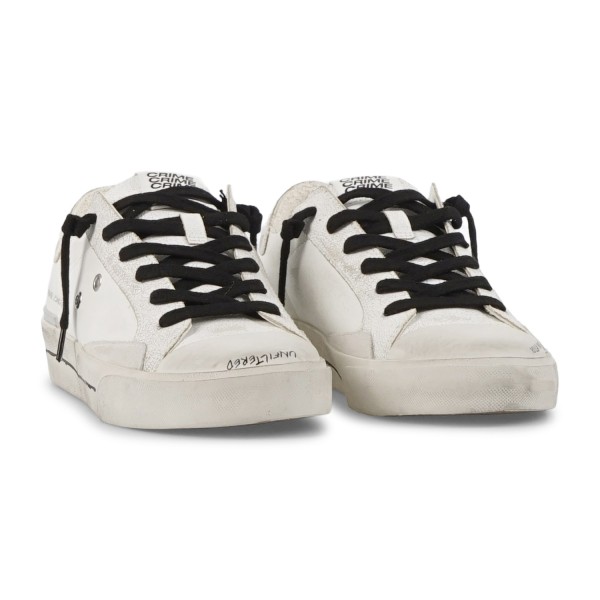 Crime London - Sneakers bianca in pelle e cracklé bianco a taglio vivo per uomo