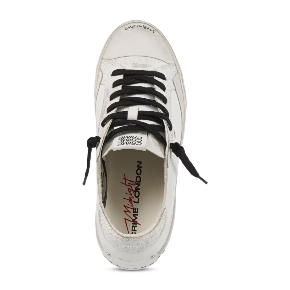 Crime London - Sneakers bianca in pelle e cracklé bianco a taglio vivo per uomo