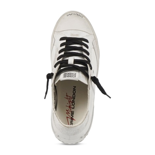 Crime London - Sneakers bianca in pelle e cracklé bianco a taglio vivo per uomo
