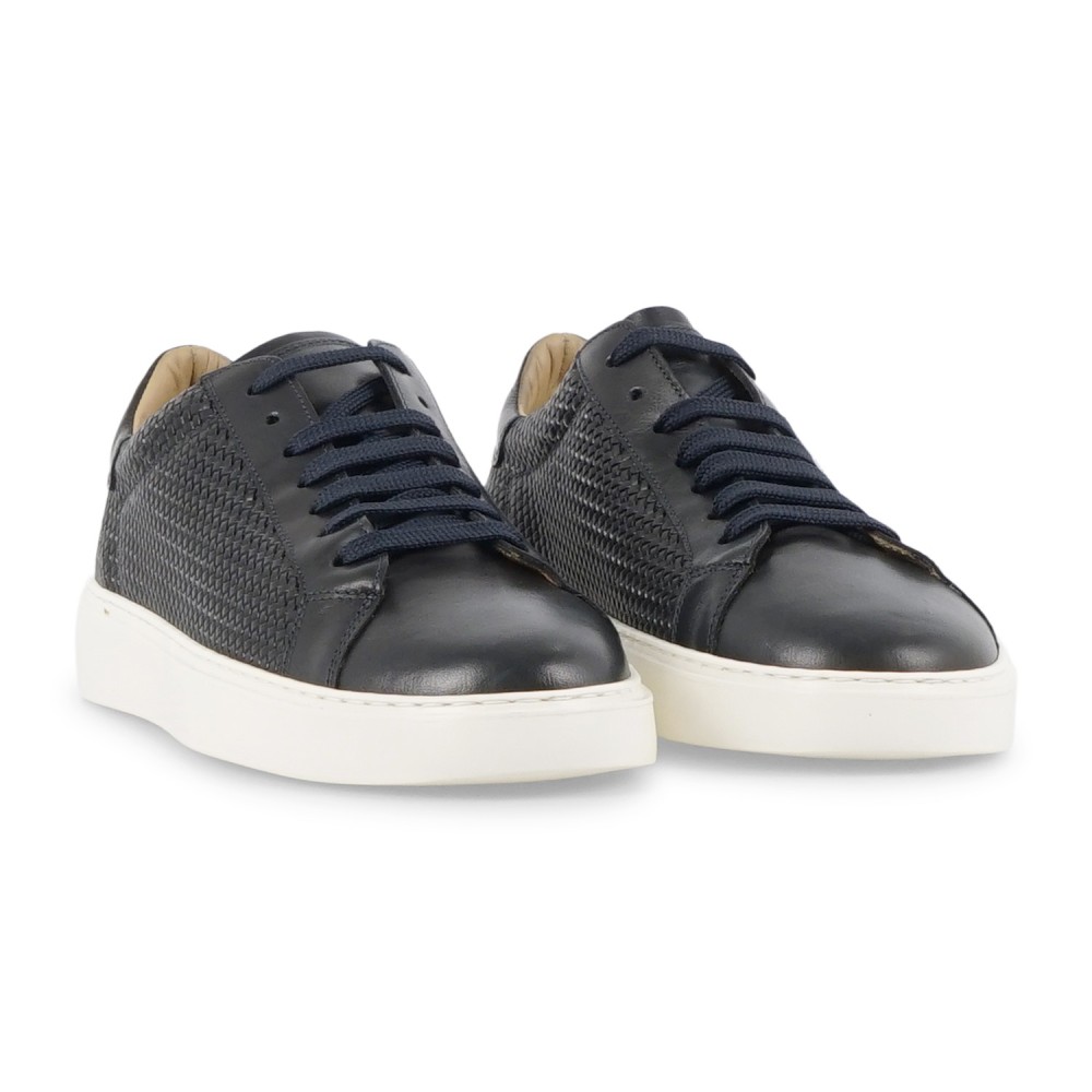Enry Hobb's - Sneakers blu Panama in pelle con effetto intrecciato per uomo |