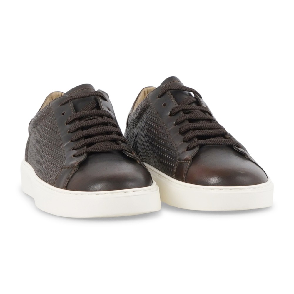 Enry Hobb's - Sneakers marrone Panama in pelle con effetto intrecciato per uomo