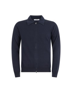 +39 Masq - Cardigan blu in cotone full zip con collo polo per uomo | m5426-8155