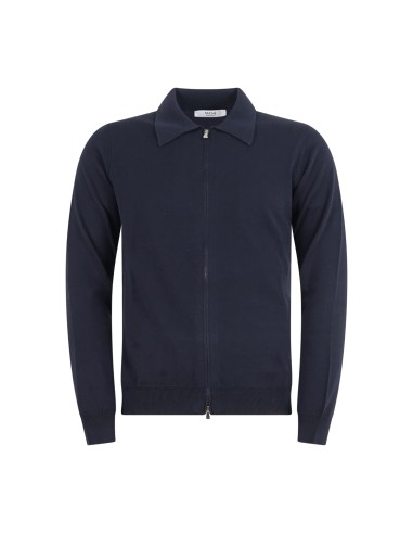 +39 Masq - Cardigan blu in cotone full zip con collo polo per uomo | m5426-8155