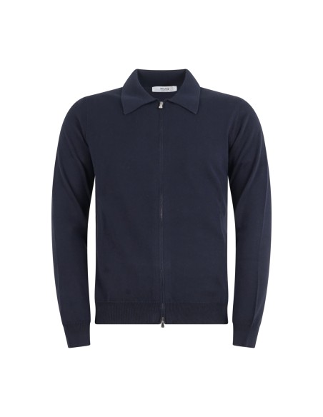 +39 Masq - Cardigan blu in cotone full zip con collo polo per uomo | m5426-8155