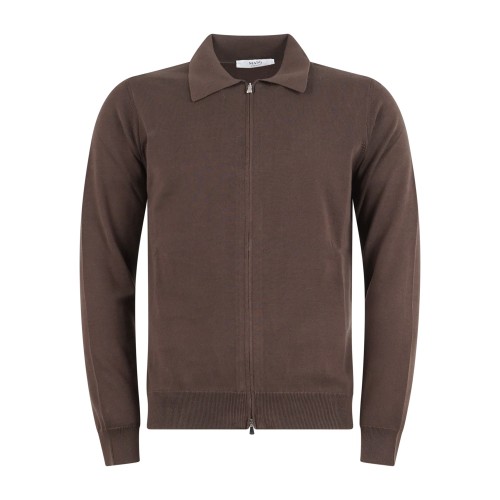 MASQ - Cardigan marrone in cotone full zip con collo polo per uomo | m5426-8155