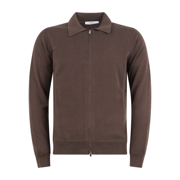 MASQ - Cardigan marrone in cotone full zip con collo polo per uomo | m5426-8155