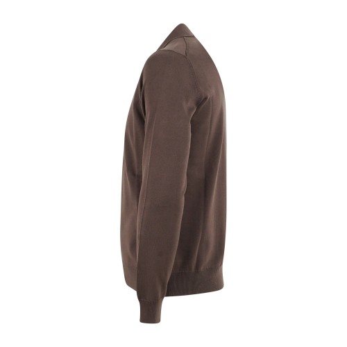 MASQ - Cardigan marrone in cotone full zip con collo polo per uomo | m5426-8155 2