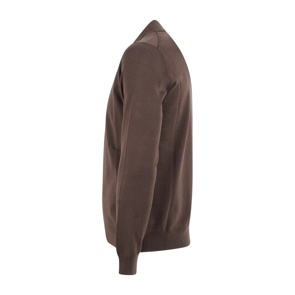 MASQ - Cardigan marrone in cotone full zip con collo polo per uomo | m5426-8155