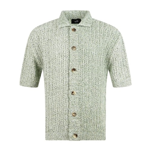 MASQ - Cardigan polo verde in cotone manica corta con lavorazione a coste per