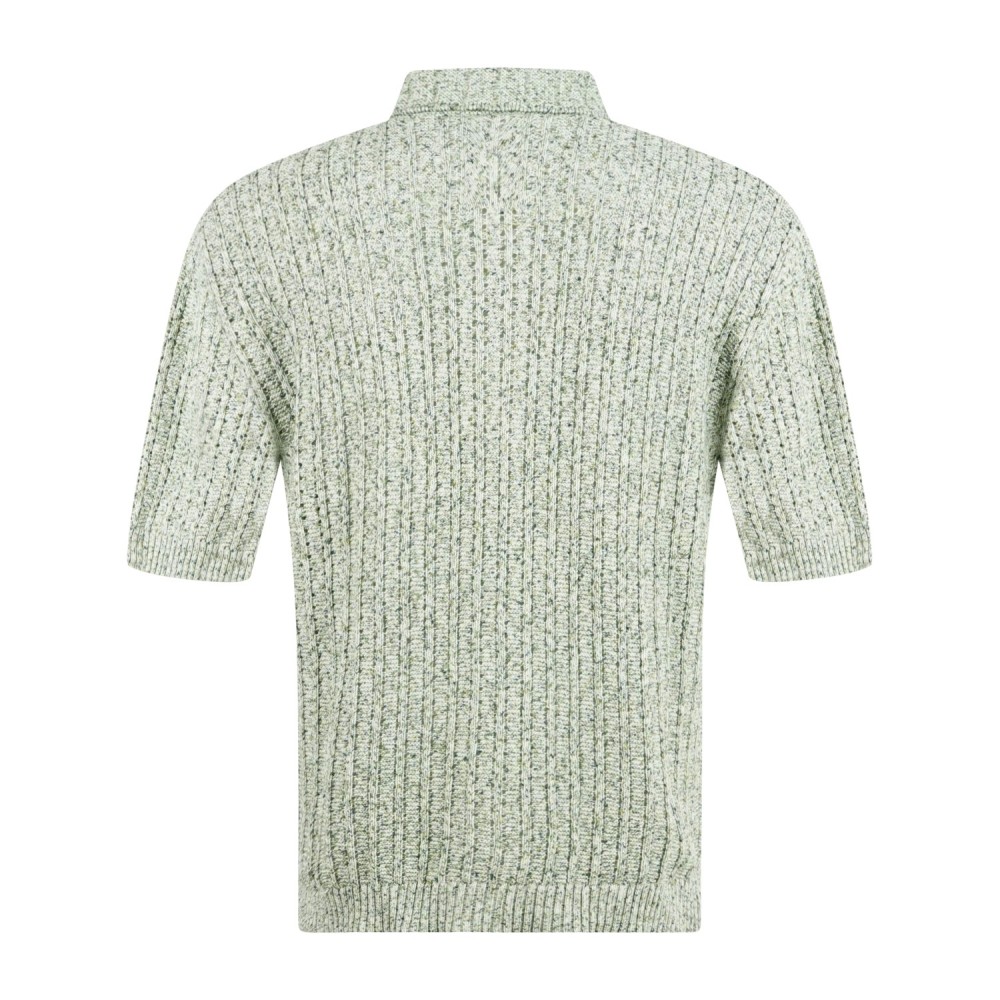 MASQ - Cardigan polo verde in cotone manica corta con lavorazione a coste per