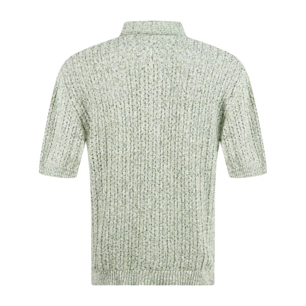 MASQ - Cardigan polo verde in cotone manica corta con lavorazione a coste per