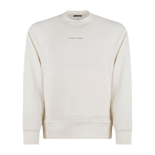 Armani Exchange - Felpa bianco girocollo con patch logo e tasca a marsupio per