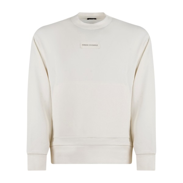 Armani Exchange - Felpa bianco girocollo con patch logo e tasca a marsupio per