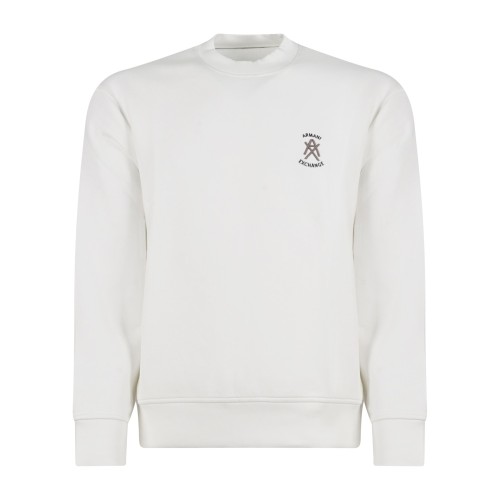 Armani Exchange - Felpa bianco girocollo con ricamo logo sul petto per uomo |