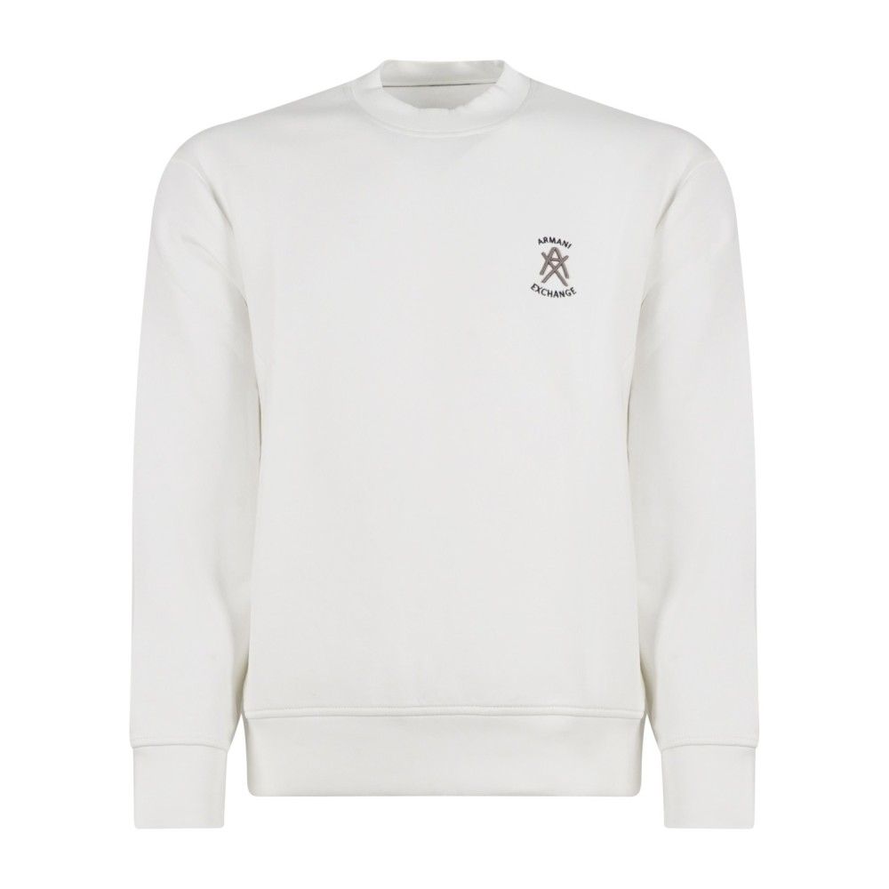 Armani Exchange - Felpa bianco girocollo con ricamo logo sul petto per uomo |