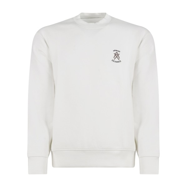 Armani Exchange - Felpa bianco girocollo con ricamo logo sul petto per uomo |