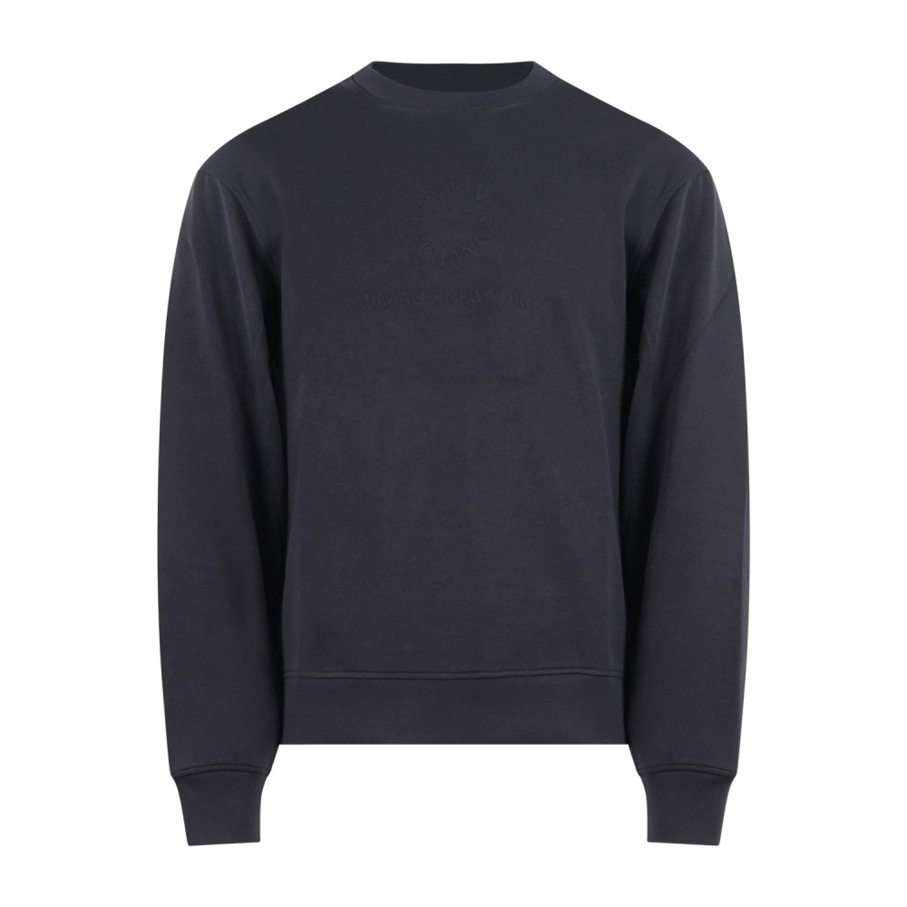 Armani Exchange - Felpa blu girocollo con incisione a rilievo logo sul petto