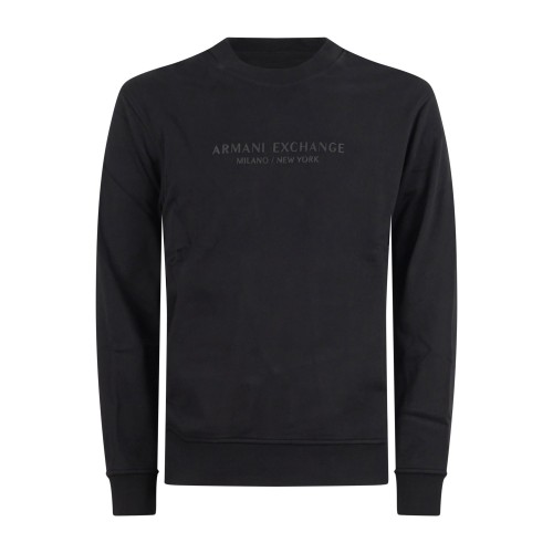 Armani Exchange - Felpa nero girocollo con patch logo sul fronte per uomo |