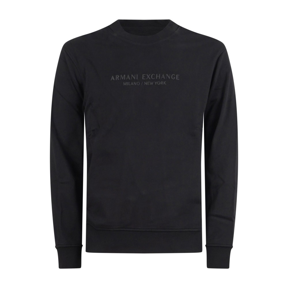 Armani Exchange - Felpa nero girocollo con patch logo sul fronte per uomo |