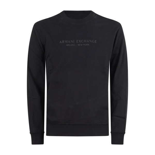 Armani Exchange - Felpa nero girocollo con patch logo sul fronte per uomo |