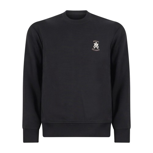 Armani Exchange - Felpa Nero girocollo con ricamo logo sul petto per uomo |