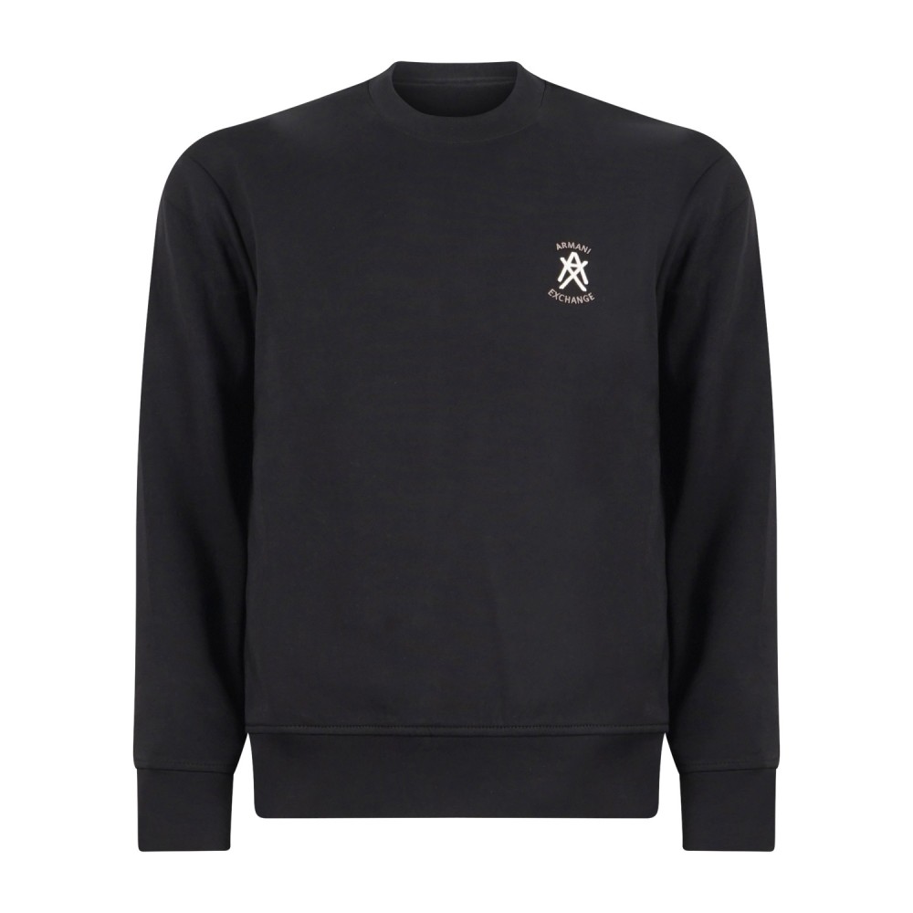 Armani Exchange - Felpa Nero girocollo con ricamo logo sul petto per uomo |