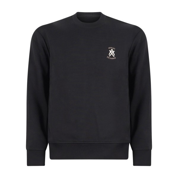 Armani Exchange - Felpa Nero girocollo con ricamo logo sul petto per uomo |