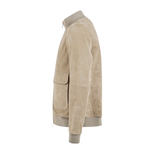 DUNO - Giubbotto beige Octane in pelle scamosciata con tasche a toppa per uomo 2