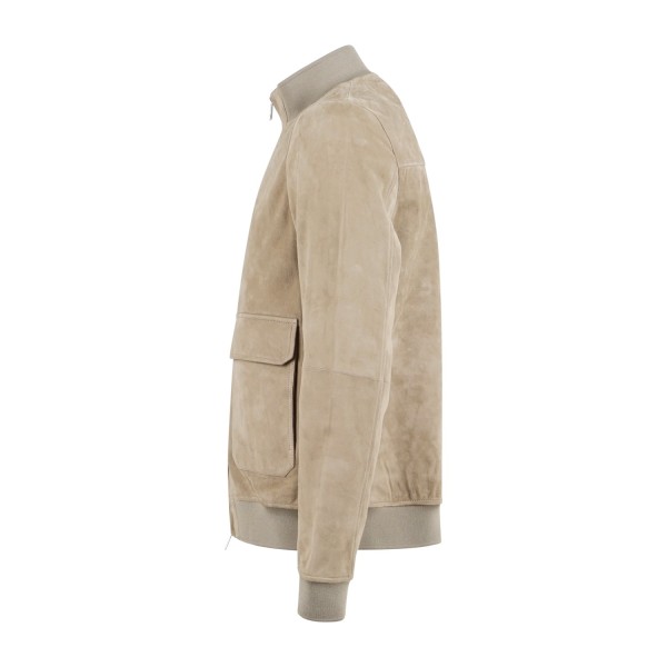 DUNO - Giubbotto beige Octane in pelle scamosciata con tasche a toppa per uomo