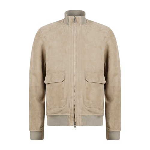 DUNO - Giubbotto beige Octane in pelle scamosciata con tasche a toppa per uomo