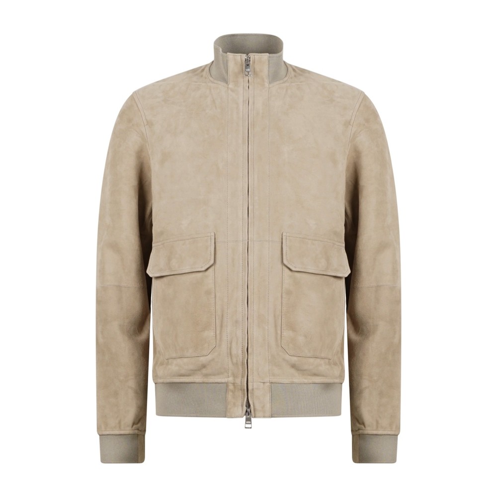 DUNO - Giubbotto beige Octane in pelle scamosciata con tasche a toppa per uomo