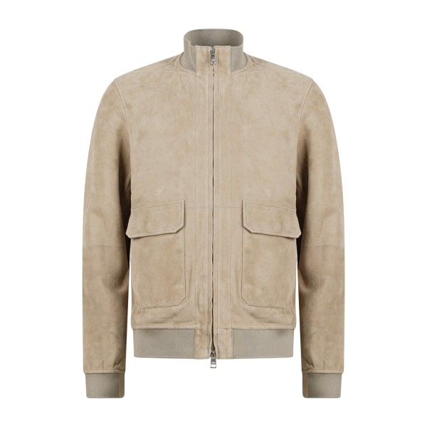 DUNO - Giubbotto beige Octane in pelle scamosciata con tasche a toppa per uomo