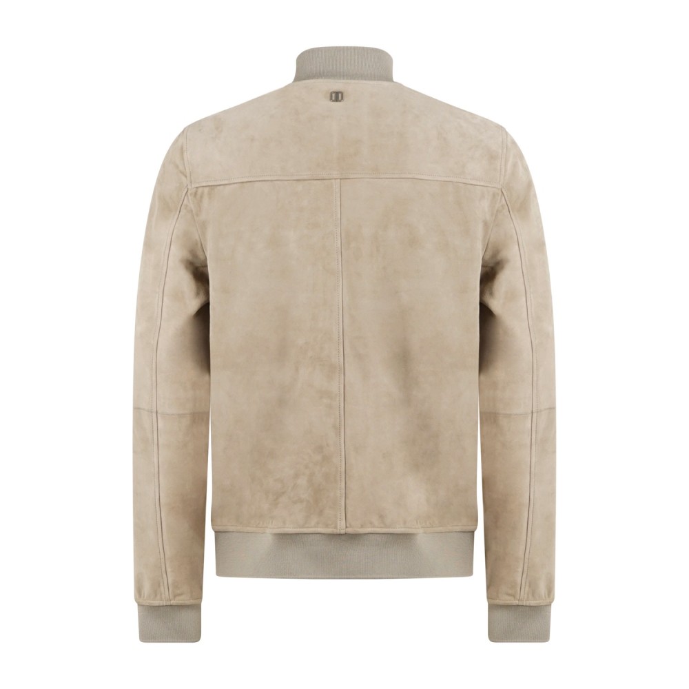 DUNO - Giubbotto beige Octane in pelle scamosciata con tasche a toppa per uomo