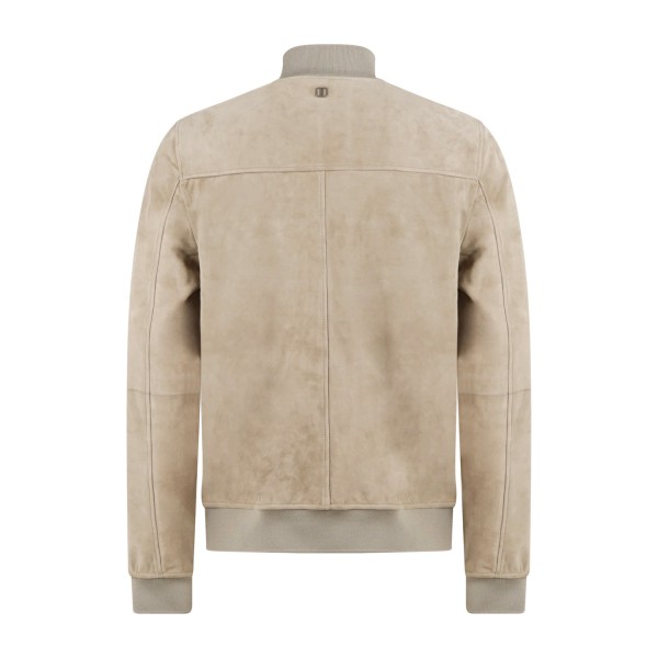 DUNO - Giubbotto beige Octane in pelle scamosciata con tasche a toppa per uomo