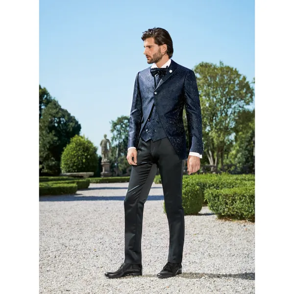 Lubiam 1911 Cerimonia - Abito damascato blu per uomo | 