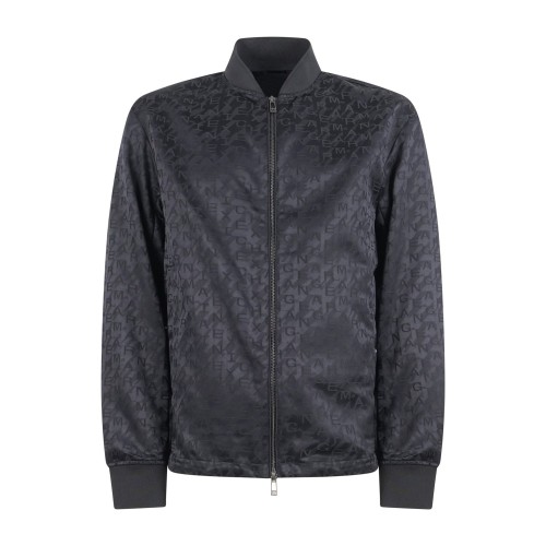 Armani Exchange - Giubbotto blu Blouson con logo all over ton su tono per uomo
