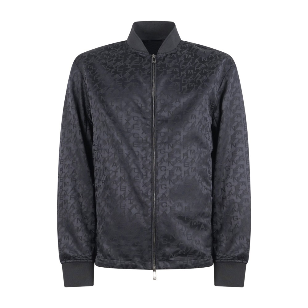 Armani Exchange - Giubbotto blu Blouson con logo all over ton su tono per uomo