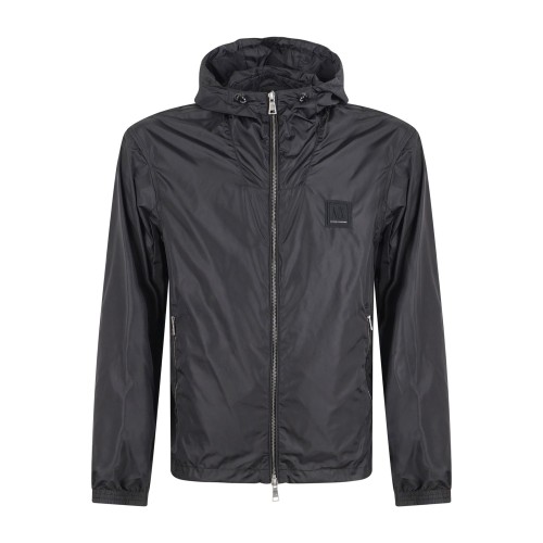 Armani Exchange - Giubbotto nero con patch logo con cappuccio per uomo |