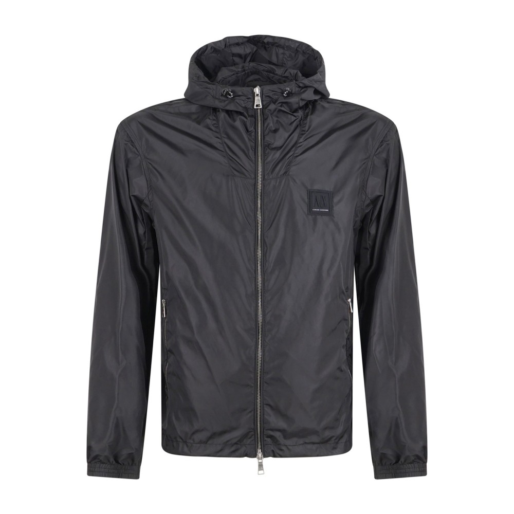 Armani Exchange - Giubbotto nero con patch logo con cappuccio per uomo |