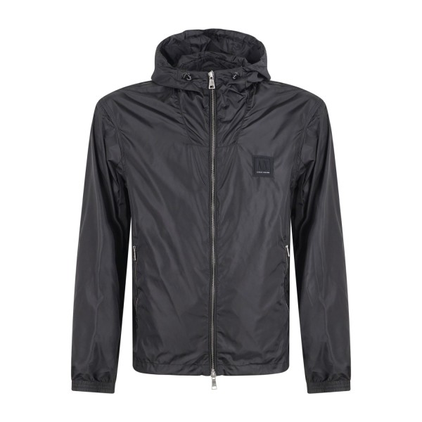 Armani Exchange - Giubbotto nero con patch logo con cappuccio per uomo |