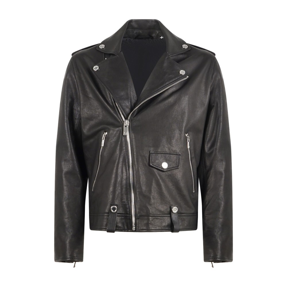 Richmond X - Giubbotto nero Dagon modello chiodo in vera pelle per uomo |