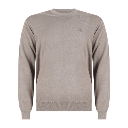 Armani Exchange - Maglione beige girocollo con ricamo logo sul petto per uomo |