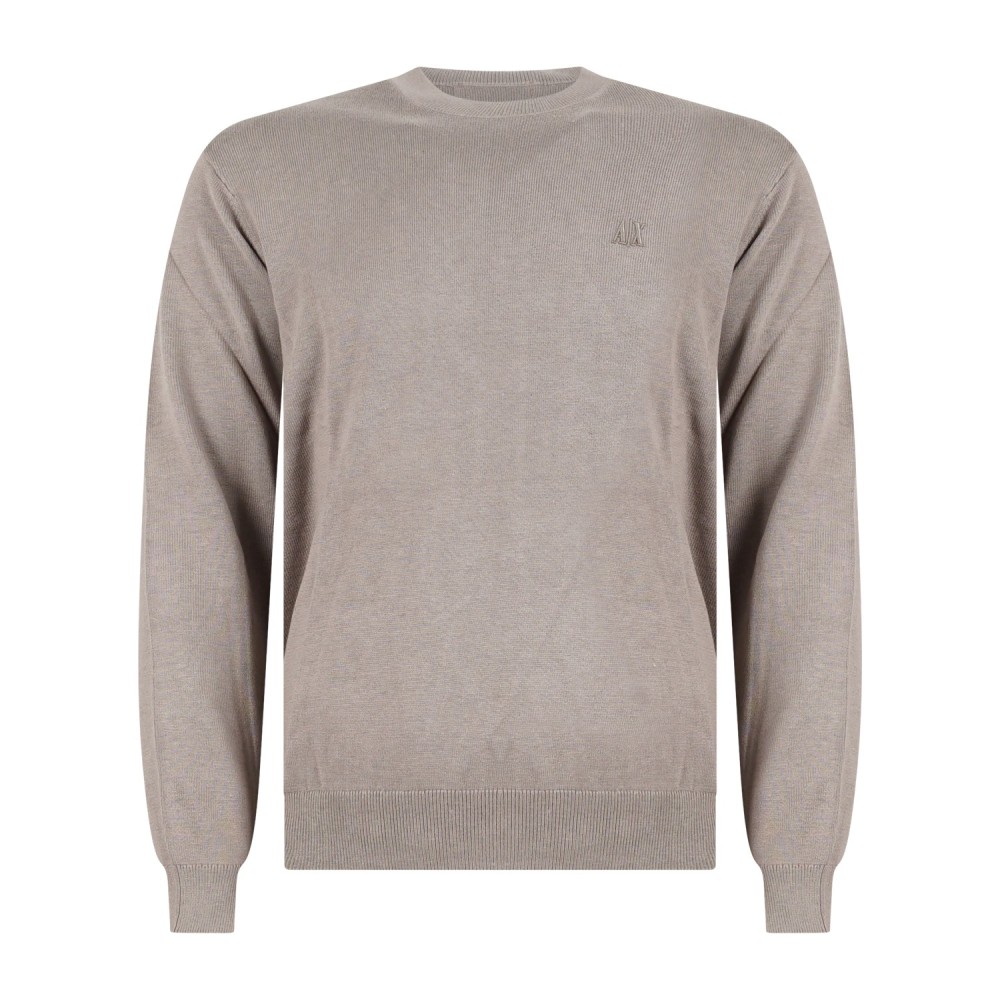 Armani Exchange - Maglione beige girocollo con ricamo logo sul petto per uomo |