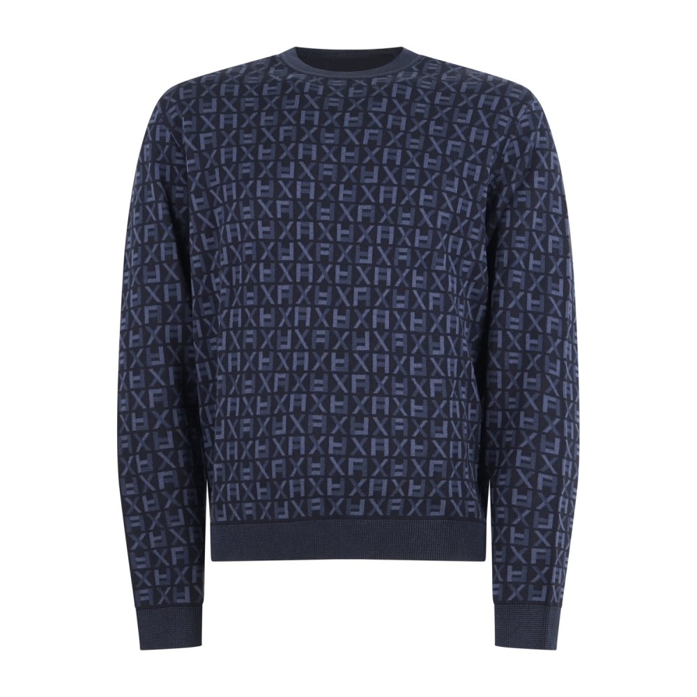 Armani Exchange - Maglione blu girocollo con logo all orver per uomo | xm002441